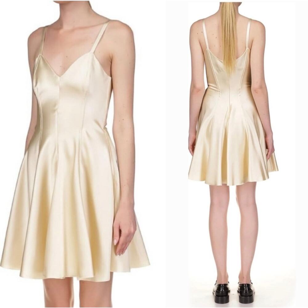 NWT Marina Moscone 4 Mini Swing Dress cream off-white satin fit flare dress